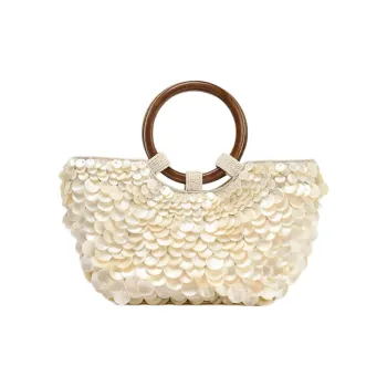 ZARA Cotton Crescent Bag, Shoulder Bag, Crossbody Bag, Handbag Women's Pearl Gray