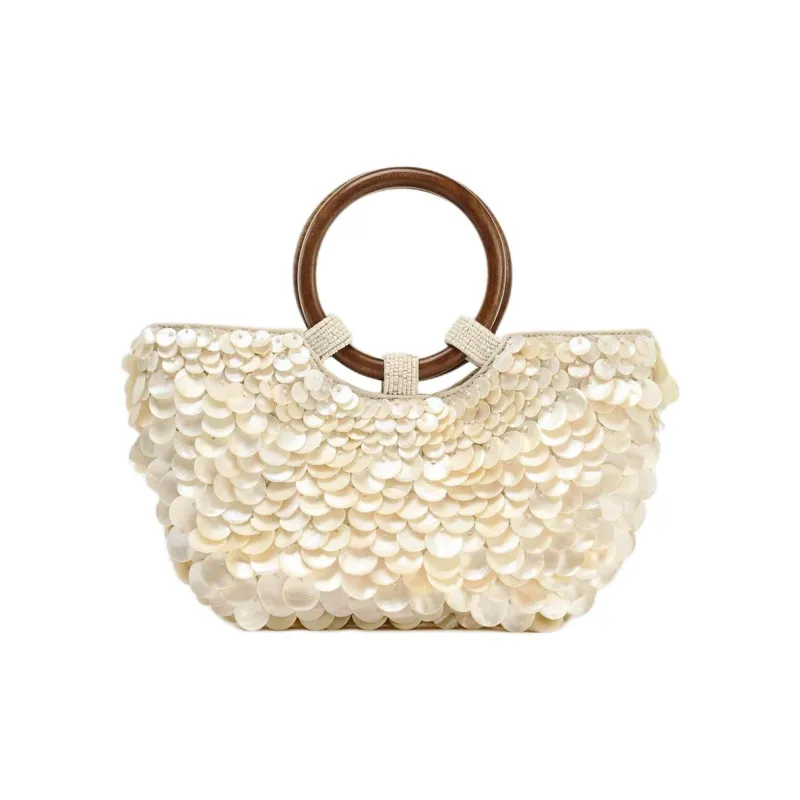 ZARA Cotton Crescent Bag, Shoulder Bag, Crossbody Bag, Handbag Women's Pearl Gray-0