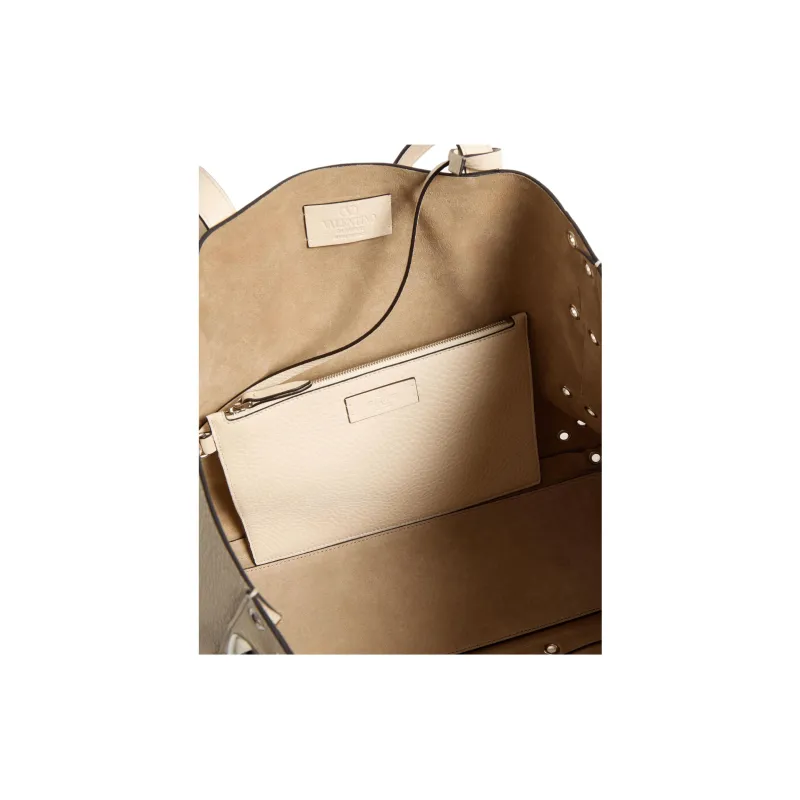 Valentino Cow Leather Tote Bag, Shopping Bag, Handbag Medium Size Unisex Ivory White-5