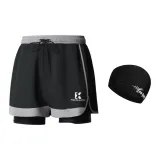 Swimming Shorts+Cloth Swimming Cap[Black]