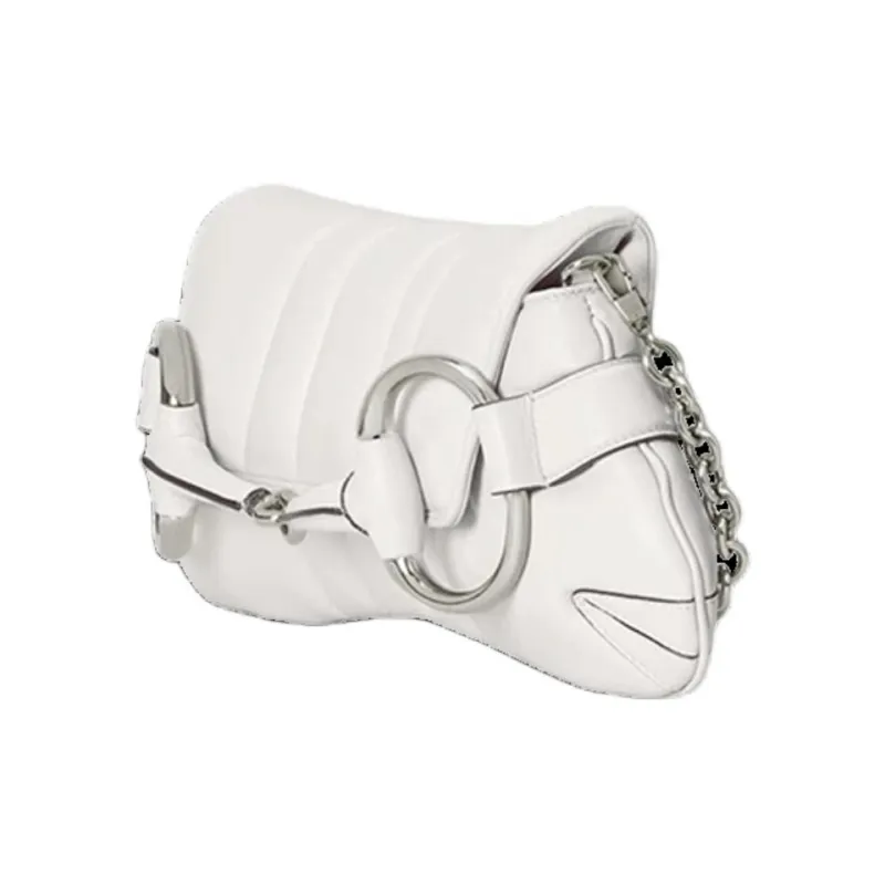 GUCCI Horsebit 1955 Leather Reproduction Shoulder Bag Shoulder Bag Clutch Medium Size Women's White-3