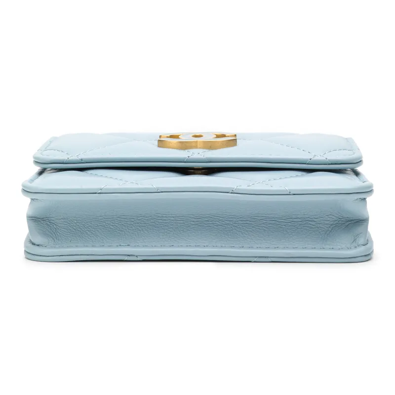 CHANEL Lambskin Fanny Pack, Shoulder Bag, Crossbody Bag Mini Women's Lake Blue-3