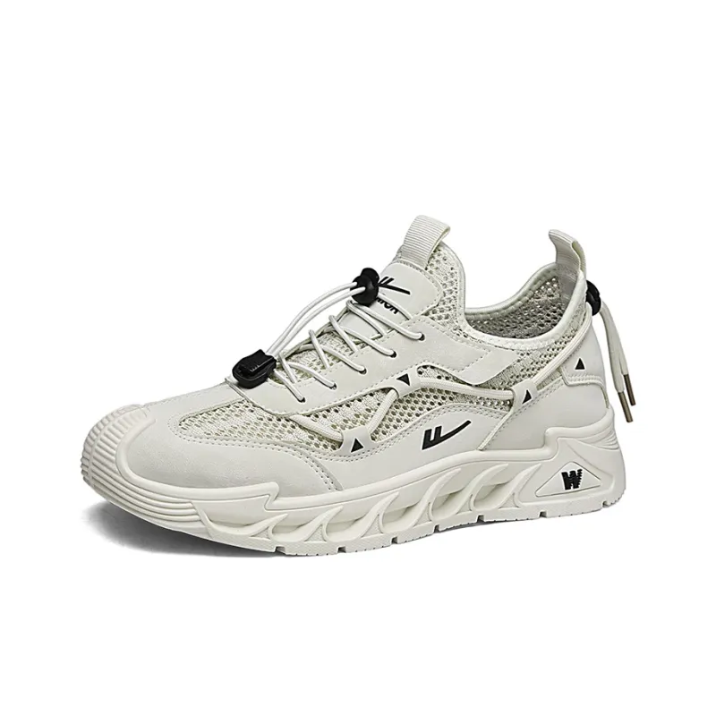 WARRIOR Running Shoes Men Low Top Beige/Gray/Dark Gray-5