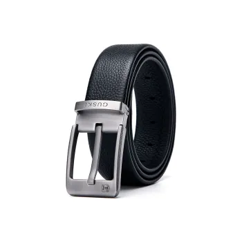 GUSKI Top Grain Cow Leather Pin Buckle Belt, Trendy, Boyfriend Belt Men's Gunmetal Width 3.8cm Gift Box Set
