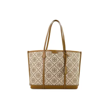 TORY BURCH PerryT Monogram Leather Tote Bag, Shopping Bag, Shoulder Bag, Handbag Regular Women's Brown
