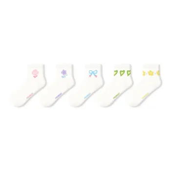 Primeet Ankle Socks Women's 5 Pack White Base With Small Floral