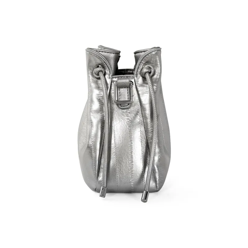 Teenmix Synthetic Leather With Cow Leather Bucket Bag, Crossbody Bag Regular Women's Ecru/Black/Silver-5