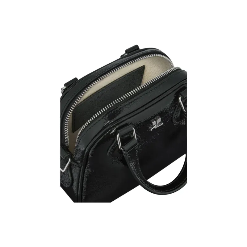COURREGES Cow Leather One Shoulder Handbags Women's Black-3