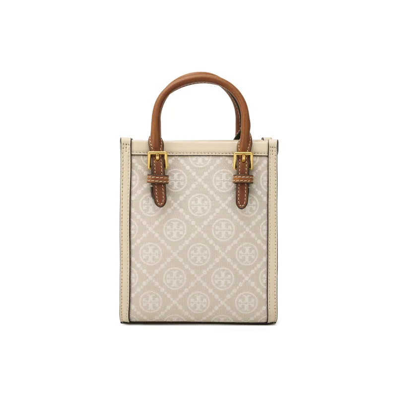 TORY BURCH T Monogram Mini Tote Almond White-2