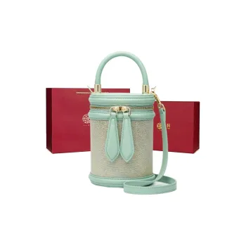Pmsi Cow Leather Bucket Bags Handbags Small Size Women's Light Green/Black
