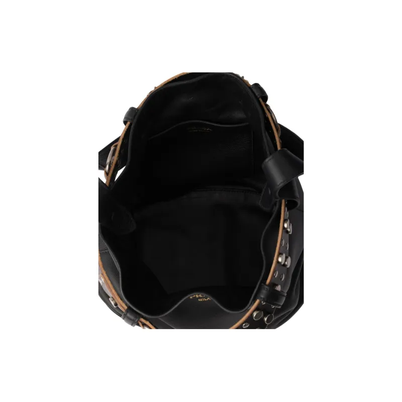PRADA Cow Leather Bucket Bag, Shoulder Bag Women's Black-3