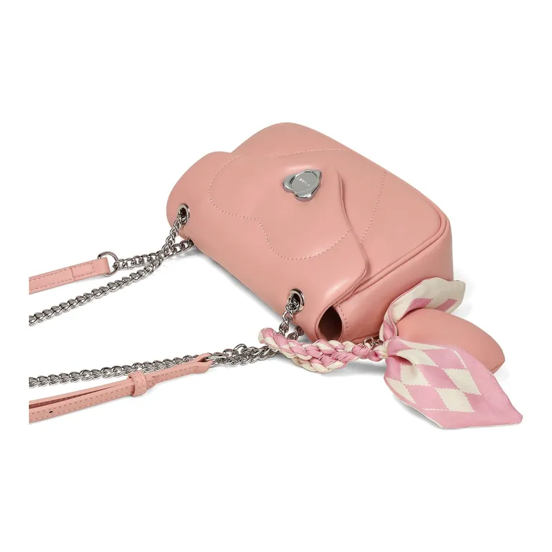 Teenmix Cowhide Split Leather Shoulder Bag, Chain Bag, Crossbody Bag, Shoulder Bag Regular Women's Ecru/Pink/Black-9