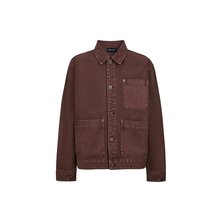 URBAN REVIVO Denim Jacket Men's Red Brown-0