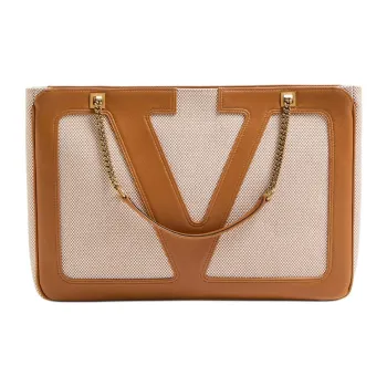 Valentino GARAVANI Canvas Portable Crossbody Bag Shoulder Bag Medium Size Unisex Natural & Brown