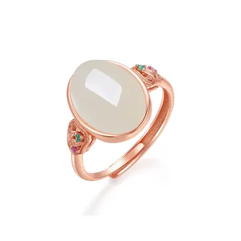 Cuiya Golden Building Hetian Jade Rings Pale Greenish White Jade Women's