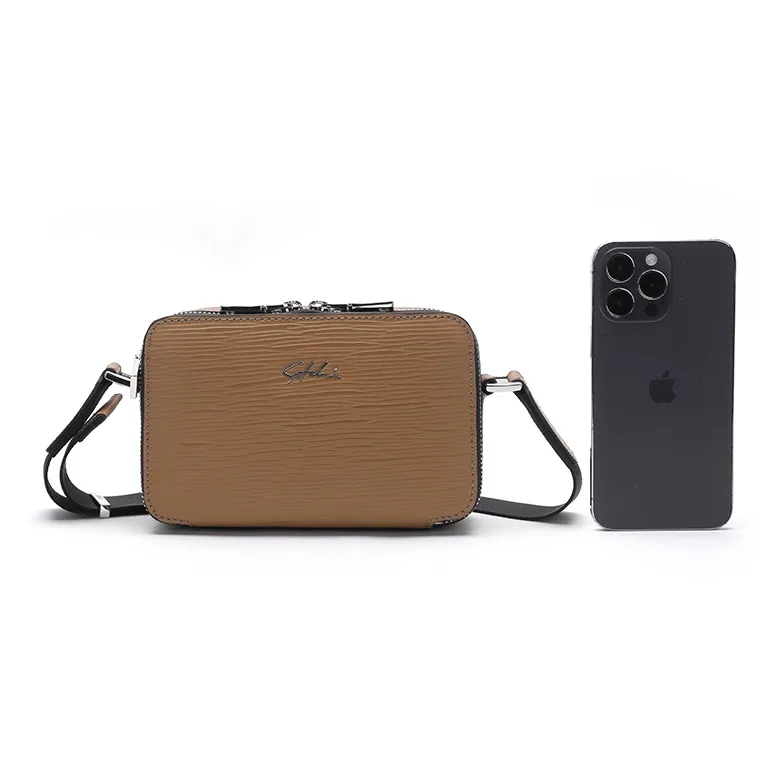 Satchi Cow Leather With Fabric Crossbody Bag Regular Men's Yellow Brown/Black-5