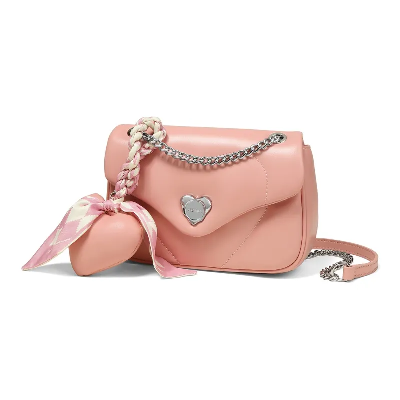 Teenmix Cowhide Split Leather Shoulder Bag, Chain Bag, Crossbody Bag, Shoulder Bag Regular Women's Ecru/Pink/Black-7