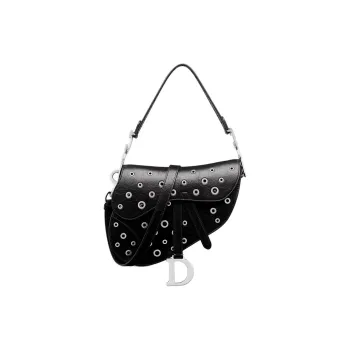DIOR Saddle Calfskin Shoulder Bag Women's Black