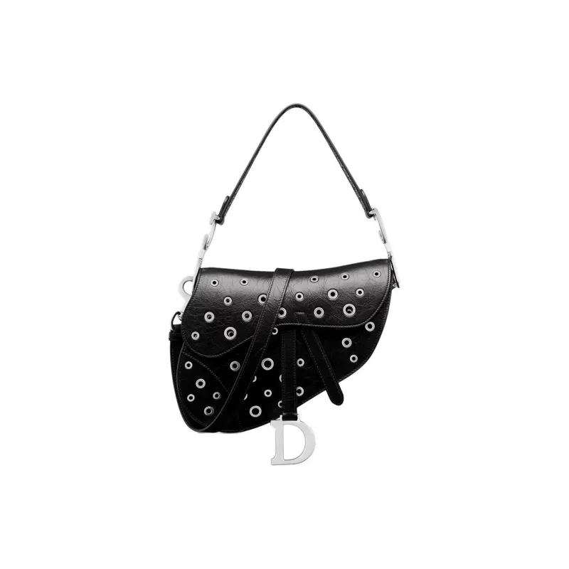 DIOR Saddle Calfskin Shoulder Bag Women's Black-0