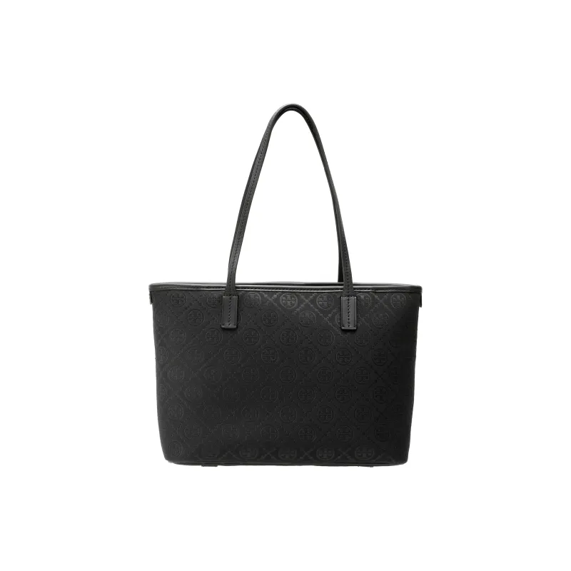 TORY BURCH T Monogram Fabric Cow Leather Patchwork Tote Bag Shopping Bag Handbag Shoulder Bags Women's Black-2