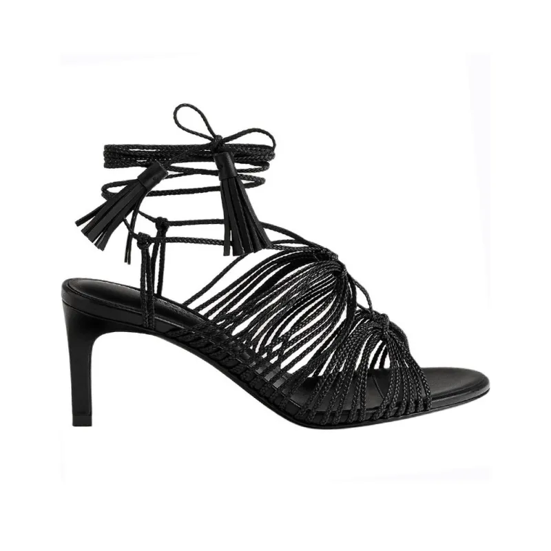 HERMES Karma Strap Sandals 7cm Women's Black-1