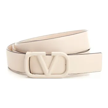 Valentino Calfskin Leather Belts Women's Beige 3.5CM