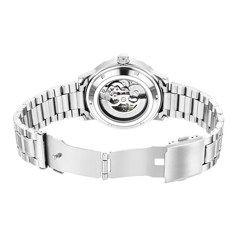 Corriberty Mechanical Movement Alloy Strap Watch Men's Watches Cut Out Dial-2
