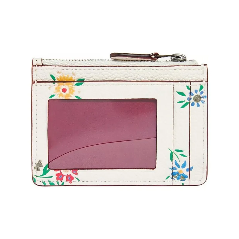 COACH Skinny Id Case Pebbled Leather Keychain Card Holder Wallet Mini Women's White-3