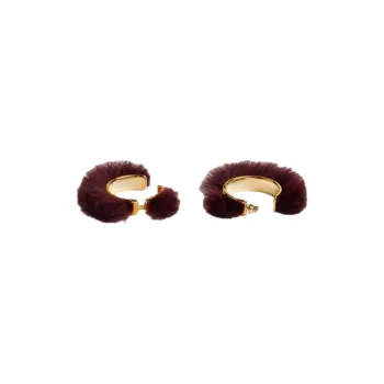 HERMES Metal Feather Rose Gold-Plated Earrings Women's Purple