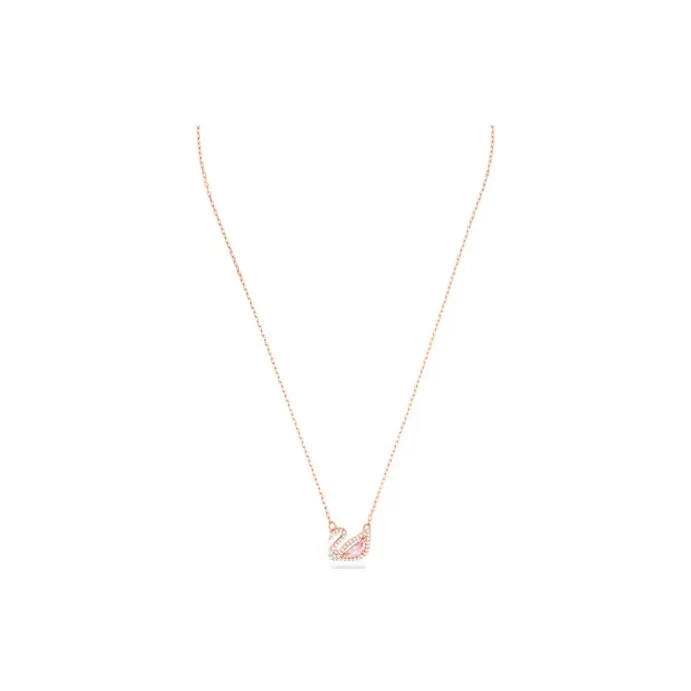Swarovski Swan Synthetic Cubic Zirconia, Faux Crystal, Rose Gold Plated Necklaces Women's Pink-0