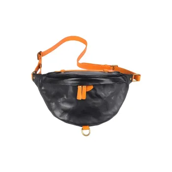 DOSRFINI Genuine Leather Top Grain Cow Leather Sling Bag Men's Black/Brown