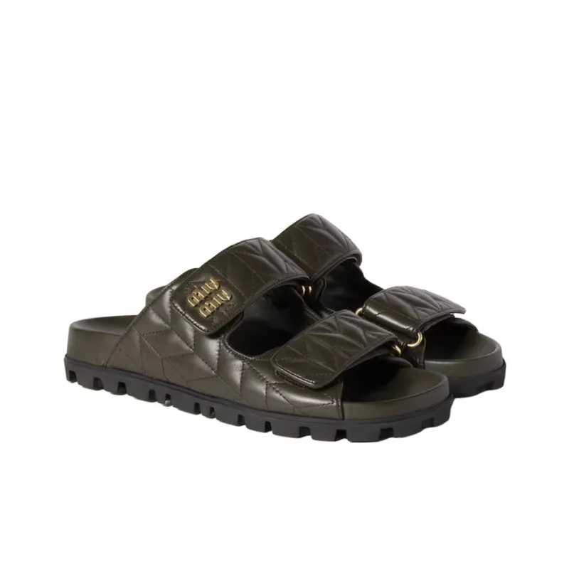 MIU MIU Matelassé Slide Slippers Women's Green-2