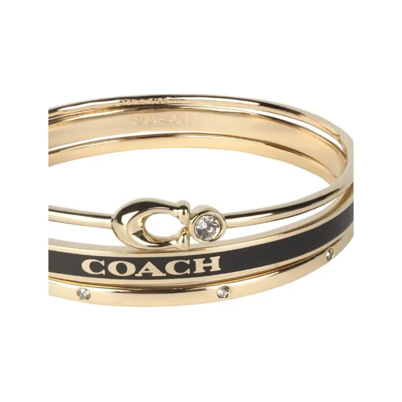 COACH Brass Glass Crystal Enamel Bangles Unisex Gold-1