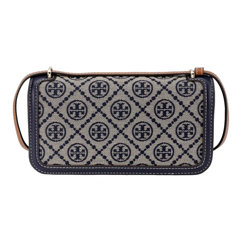 TORY BURCH EleanorT Monogram Jacquard With Leather Crossbody Bag Shoulder Bag Small Size Women's Marine Blue-2