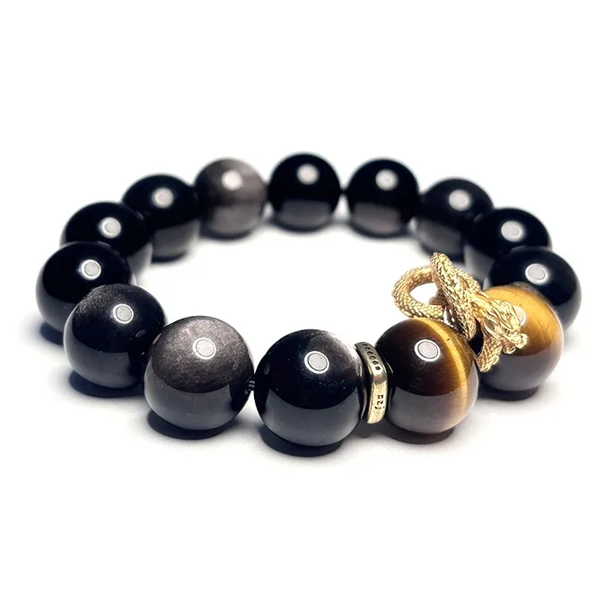 MOUNTAINS AND MANS Obsidian New Chinese Style Good Luck Beaded Bracelet Men's-4