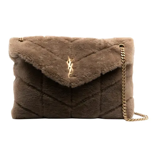 SAINT LAURENT LOULOU Sheepskin Wool Cloud Bag Pillow Bag Crossbody Bag Shoulder Bag Small Size Women's Brown