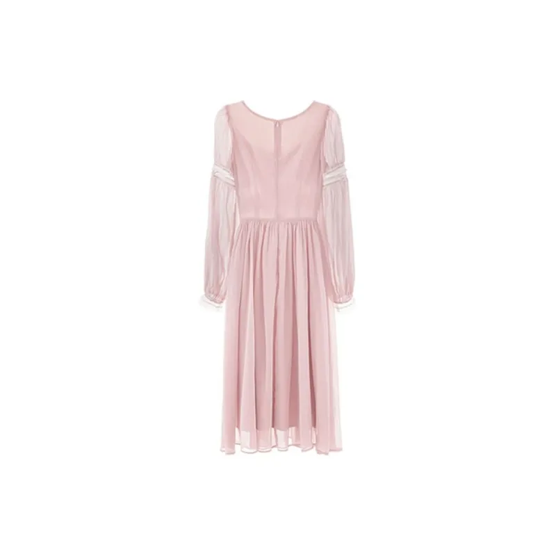 Long Sleeved Dress Women's Pink Single Item-1