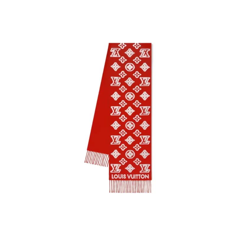 LOUIS VUITTON Cashmere, Wool, Silk Knit Scarves Unisex Red-0