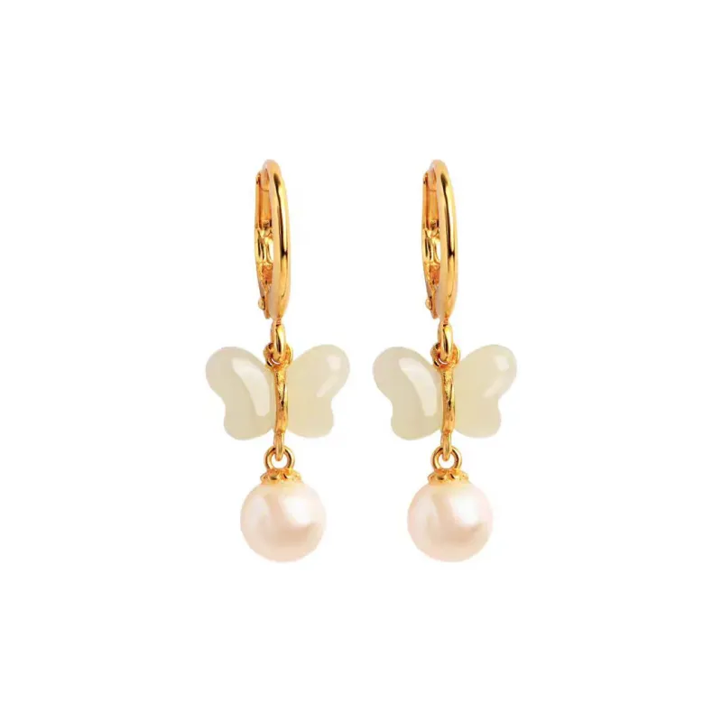 HENGTAIZHUBAO Hetian Jade Earrings Pale Greenish White Jade Women's-0