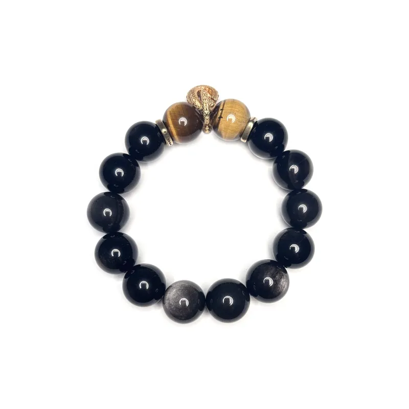 MOUNTAINS AND MANS Obsidian New Chinese Style Good Luck Beaded Bracelet Men's-1