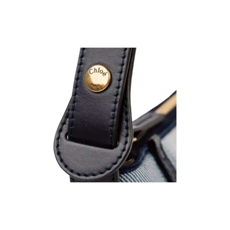Chloe Fabric Shoulder Bag Medium Size Women's Blue-4
