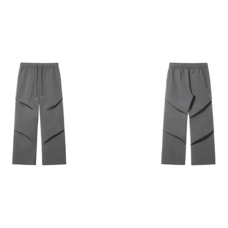 HOKLV Workwear Style Vintage Casual Pants, Wide Leg Straight Fit With A Draping Effect Unisex-10
