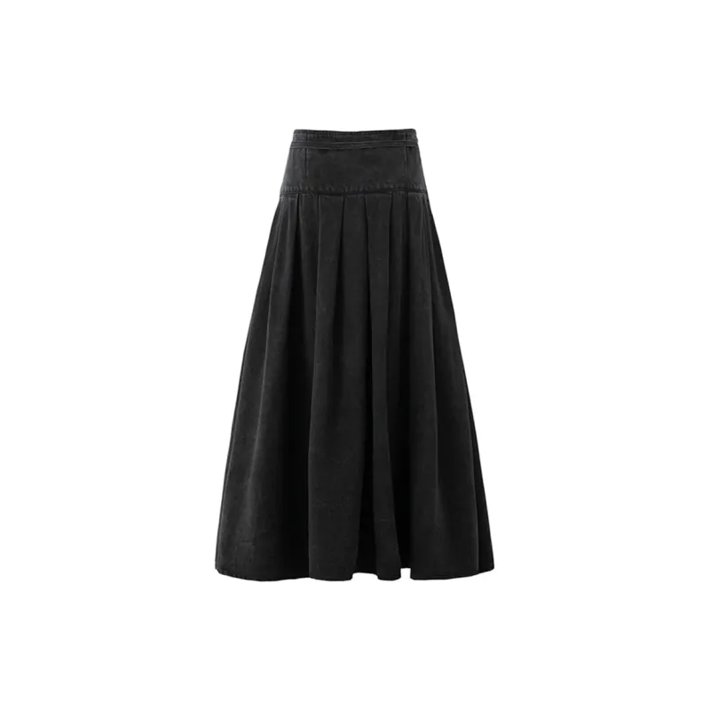 SOON FLOWER Denim Long Skirts Women's Black-1