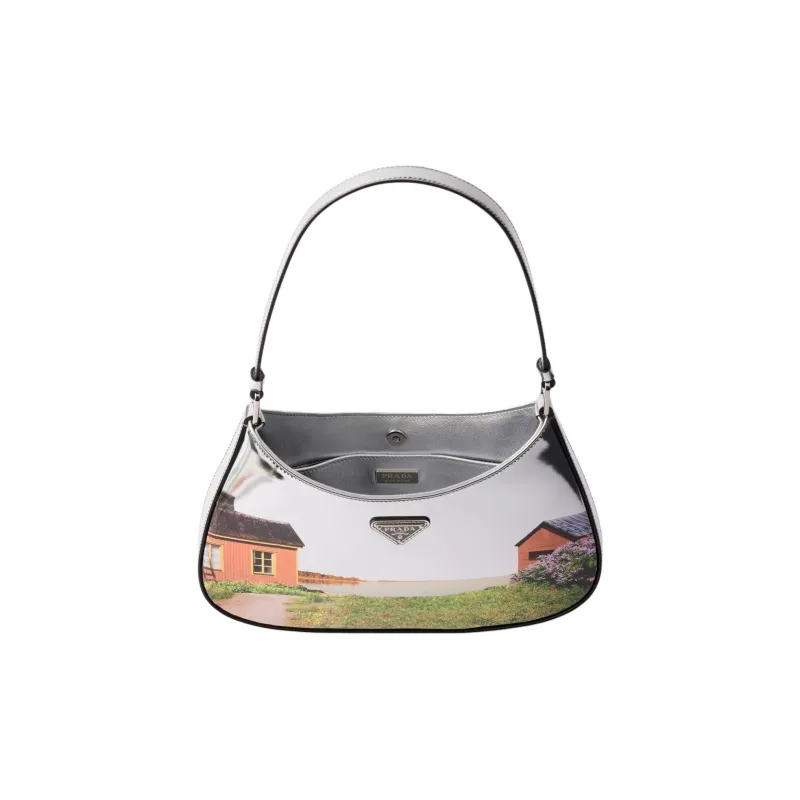 PRADA Cleo Calfskin Shoulder Bag Women's Silver-4
