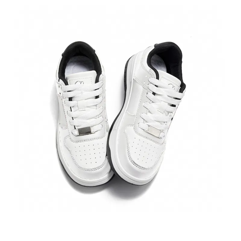 La Chapelle Wear-Resistant Height Increasing Low-Top Skateboard Shoes Women's White Black-2