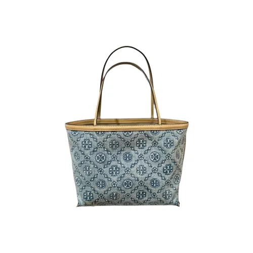 TORY BURCH T Monogram Fabric Tote Bag, Shopping Bag, Handbag, Shoulder Bag Women's Powder Blue