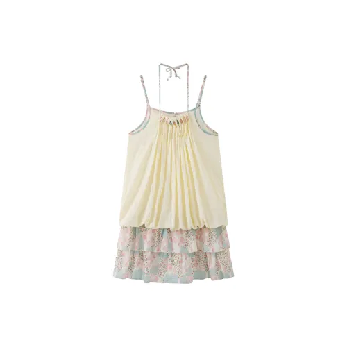 EOEI Slip Dresses Women's Pink Green Floral Pattern