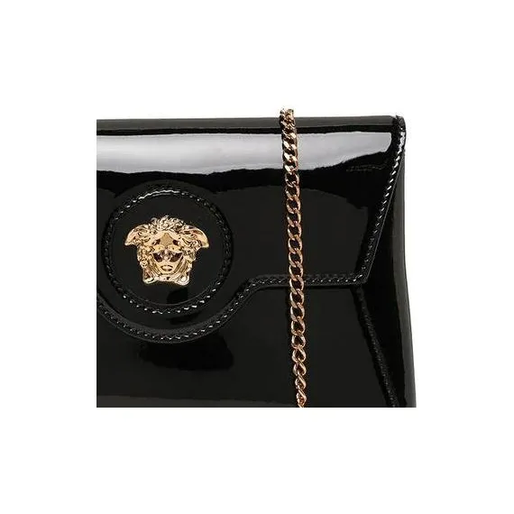 VERSACE Leather Bonded Patent Leather Shoulder Bag Crossbody Bag Women's Black-2