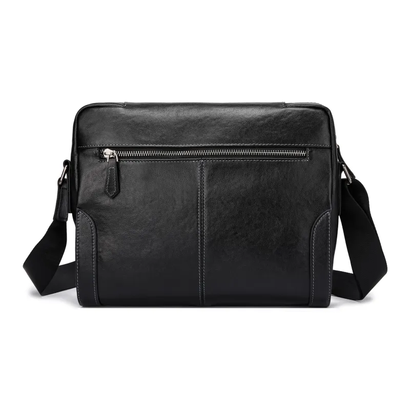 FAIRWHALE Cow Leather One Shoulder Crossbody Messenger Bag Regular Men's Black-3