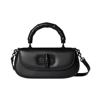 GUCCI Soft Leather One Shoulder Handbag Small Size Women's Black